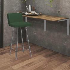 Imagem de Kit Mesa Suspensa de Parede Fixa mdf Caramelo + 1 Banqueta Lexi Ferro Prata Suede Verde - Ahazzo Móveis