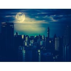 Imagem de Papel De Parede Lua Noite Cidade Prédios 3D  Nsk79