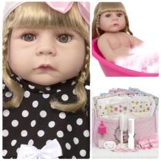 Imagem de Boneca Reborn Corpo De Silicone Loira Pode Banho 20 Itens - Cegonha Re