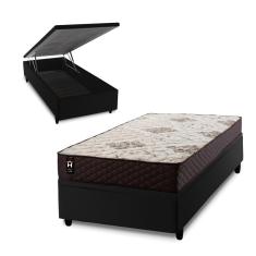 Imagem de Conjunto Box Baú Allura Marrom 88x188x65 c/ Molas Ensacadas