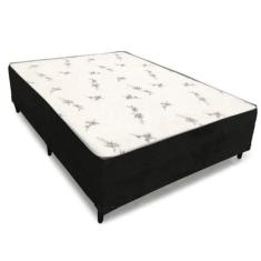 Imagem de Cama Box Conjugada Ortopédica Casal 138 x 188 – Suede Preto - Tampo Branco