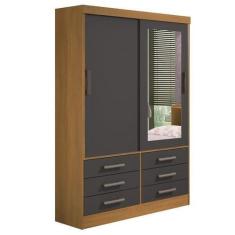 Imagem de Guarda Roupa Solteiro Com Espelho 2 Portas 6 Gavetas - Meridian -Cinam