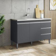 Imagem de Balcão Gabinete De Pia Sem Tampo 120Cm 2 Portas 3 Gavetas Andréia Cinza Fosco - Ajl Móveis
