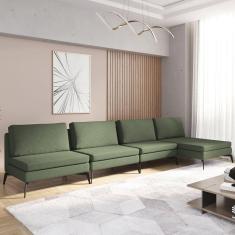 Imagem de Sofá Modular 4 Lugares com Chaise 340cm Calla Cabecasa Madeiramadeira Verde