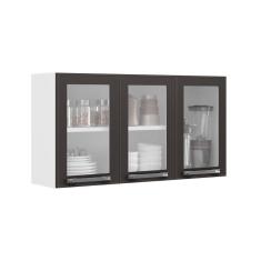 Imagem de Armário Aéreo de Cozinha Grafite 3 Portas com Vidro Florença