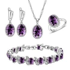Imagem de LMXXVJ Conjunto de joias femininas CZ com pedras preciosas, brincos, colar, pulseira de tênis, aniversário de noiva, festa de formatura, presente de joias de Natal, tom prateado, Cobre, Zircônia