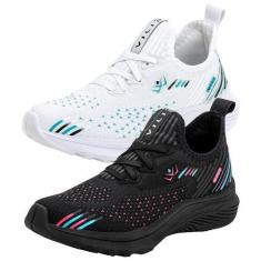 Imagem de Kit 2 Pares Tênis Vili Feminino para Caminhada Academia, 39, Pretopink