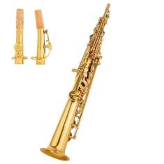 Imagem de Saxofone Profissional Saxofone Agudo Profissional Si Bemol Reto Corpo Laqueado Dourado Instrumento Musical Com Acessórios De Estojo(Silver)