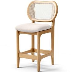 Imagem de Banqueta Baixa Bar Cozinha Sala de Jantar Betta L02 Mel Tela Linho Cru - Lyam Decor