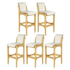 Imagem de Kit 5 Banquetas Alta para Cozinha 37 x 101 Cm Barcelona Madeira Mel Li