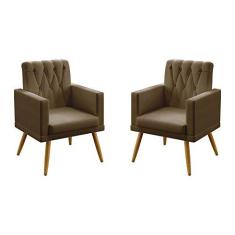 Imagem de Kit 2 Poltronas Nina Com Rodapé e Botões em Capitonê Para Sala de Estar Sued Capuccino Aradecor