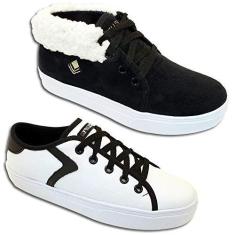 Imagem de Kit 2 Pares Tenis Casual Feminino Trilupy Preto e Branco