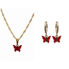 Imagem de Conjunto Infantil Colar E Brinco Borboleta Folheado Ouro 18K Antialérg