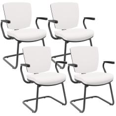 Imagem de Kit 04 Cadeiras De Escritório Fixa Executiva Office Preto Slim Baixa Flexi P03 Vinil Branco