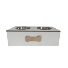 Imagem de Comedouro Hello Pet Duplo Branco Para Cães E Gatos - Tamanho G