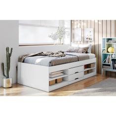 Imagem de Cama Solteiro Multifuncional 2 Gavetas Kiara Conquista Móveis Branco Fosco