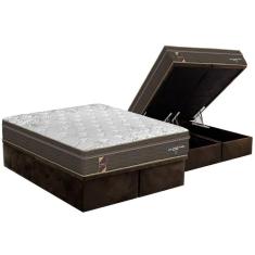 Imagem de Conjunto Box Baú Queen: Colchão Espuma Probel Viscoelástico Guarda Costas New Visco Gel + Base Crc Suede Brown(158x198)