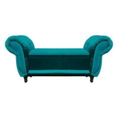 Imagem de Divã Recamier Com Baú Grécia 1,55 Cm Suede Azul Acetinado - Neros Inte