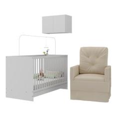 Imagem de Berço 3 em 1 com Poltrona Amamentação e Armário Aéreo 2 Portas Multimóveis Mp4147 Branco/bege