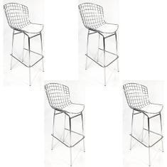 Imagem de Kit 4 Banquetas BERTÓIA Cromada assento  tubular altura 70cm - Poltronas do Sul