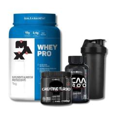 Imagem de Kit Whey Pro 1Kg Max Titanium + Creatina Turbo Black Skull 150G+ Bcaa2