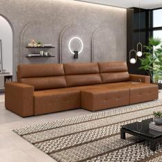 Imagem de Sofá Retrátil 6 Lugares 404cm 3 Módulos Nero com USB Couro Manchado Claro G52 - Gran Belo