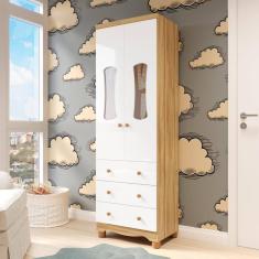 Imagem de Guarda-Roupa de Bebê 2 Portas com Janela 3 Gavetas 100% MDF Lana Espresso Móveis Branco Brilho/Amêndoa