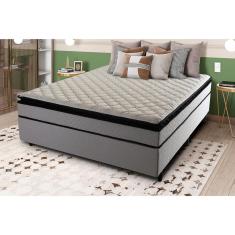 Imagem de Cama Box de Casal Hellen Titanium com Espuma D28, Pillow Top e Revestimento em Tecido Malha 62x138x188cm - Cinza/Preto