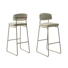 Imagem de Banqueta Alta BA 402 C Para Bancada Sala de Jantar Encosto e Assentos Estofados Linha Jaraguá. Dourado/Cinza Claro