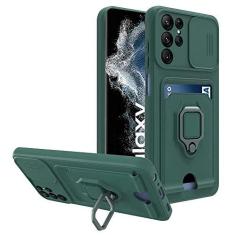Imagem de Caso de suporte de anel de câmera deslizante para Samsung S23 S22 Ultra Plus A23 A33 A53 A73 A52 A72 A32 A12 A51 A71 A31 A50 Saco de cartão de silicone, verde escuro, para S23 Ultra