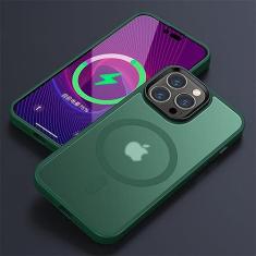 Imagem de Capa de telefone fosca translúcida fosca para iPhone 15 Pro Max 14 13 12 11 Pro Max 15 Plus Capa magnética de carregamento sem fio, verde escuro, para iPhone 11Pro max