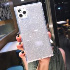 Imagem de Capa de telefone transparente de cor fluorescente quadrada para iPhone 15 Pro Max 14 13 12 11 X XS XR 7 8 Plus SE Capa de silicone macia transparente, glitter transparente, para iPhone 12