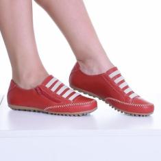 Imagem de Tênis Feminino Mocatênis Vermelho com zíper Izabela Araújo Couro, Verm