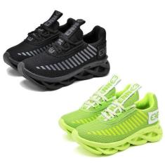 Imagem de Kit 2 Tênis Infantil Menina Confortavel  Preto/Verde - EVOLTENN, Preto