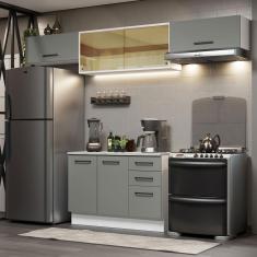 Imagem de Cozinha Compacta Madesa Agata 280004 com Armário e Balcão (Com Tampo) - Branco/Cinza