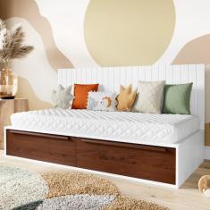 Imagem de Cama Infantil Com Gavetas E Encosto Cor Branca Com Madeira - Divicar