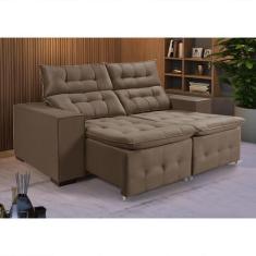 Imagem de Sofá Retratil Reclinável Bari Pillow Em Veludo Tamanho 1,90 Amêndoa -