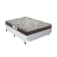 Imagem de Cama Box Casal Colchão Espuma D33 Bordado + Box Sintético Branco Rc So