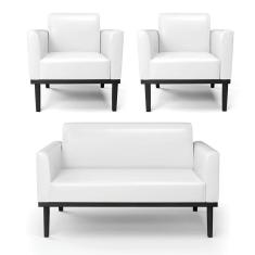 Imagem de Sofá Namoradeira com 2 Poltronas Base de Madeira Fixa Preto Marisa Corano Branco D03 - D`Rossi