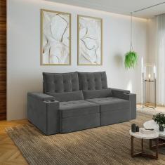 Imagem de Sofá Retrátil e Reclinável com Porta Copos e Usb 3 Lugares 210cm Embaúba Extra Cabecasa Madeiramadei Grafite Fosco