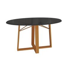 Imagem de Mesa de Jantar Kappesberg em Madeira Maciça com Tampo de Vidro Preto Fosco 180cm