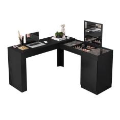 Imagem de Escrivaninha Canto Penteadeira Star Com Vidros De Correr Preto Fosco Preto Fosco