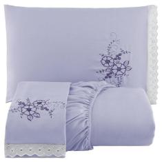 Imagem de Jogo De Cama Lençol Casal Bordado Advance 3 Peças - Lilás - Casa Show