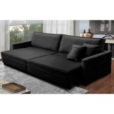 Imagem de Sofá Retrátil e Reclinável 2,10m Karina Veludo Preto Madelina Decor