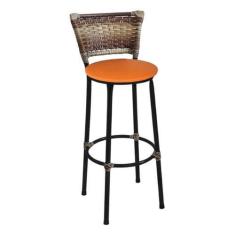 Imagem de Banqueta Média Preta Com Encosto Junco Capuccino Assento Laranja - For