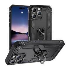 Imagem de SORAKA Capa para iPhone 16 Pro Max com suporte de anel, capa protetora para iPhone 16 Pro Max, capa traseira de policarbonato rígido com placa de metal para suporte magnético de telefone e carro,