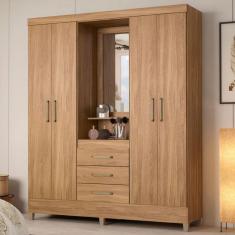 Imagem de Guarda-Roupa Solteiro Pérsia 4 Portas 3 Gavetas com Espelho Amêndola Touch - Demóbile