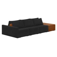 Imagem de Sofá Ilha 3 Lugares Living 372cm Modulado para Sala Lary Veludo Preto K01 - D`Rossi
