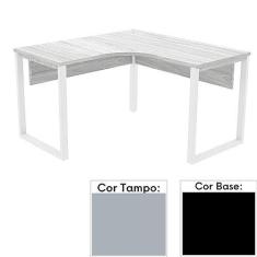 Imagem de Mesa de Escritório em L Pé Tubular Pe25 em Mdp 145 x 145 x 60 cm Cinza com Base Preta