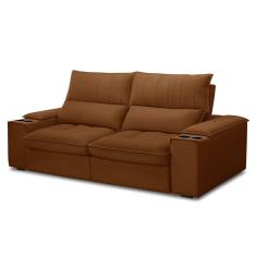 Imagem de Sofá Retrátil 3 Lugares Com Porta Copo 230cm Andes F05 Veludo Terracota - Mpozenato